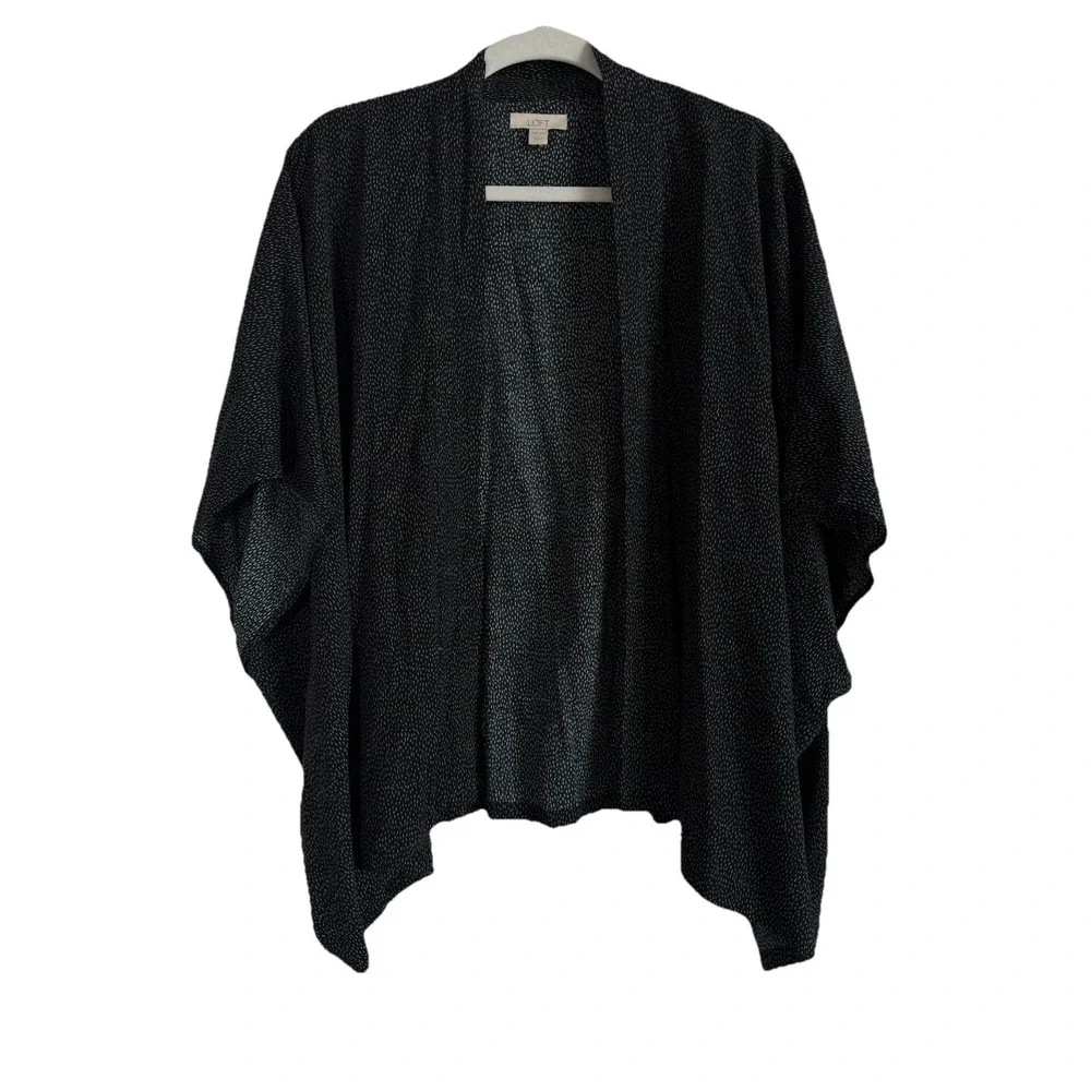 Loft Black Cardigan Women's One Size Dot Print Open‎ Front Slouchy Batwing Boho